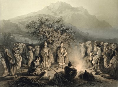 Caravan of Armenian Merchants, Transcaucasia, plate 33 from a book on the Caucasus, engraved by Fortune Ferogio, published by Alfred Leon Lemercier, Paris by Grigori Grigorevich Gagarin